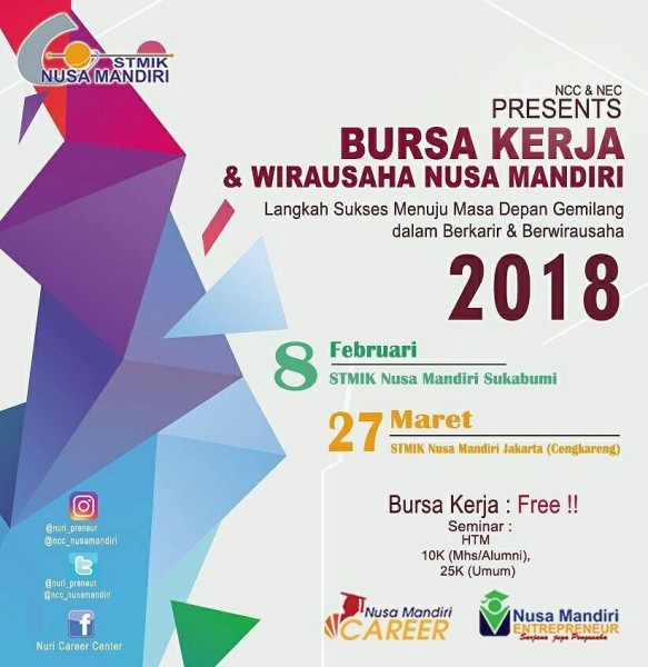 Bursa Kerja & Wirausaha Nusa Mandiri 2018 â€“ Sukabumi