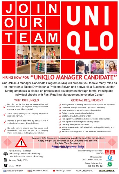 EXCLUSIVE RECRUITMENT & COMPANY BRANDING “UNIQLO MANAGER CANDIDATE”